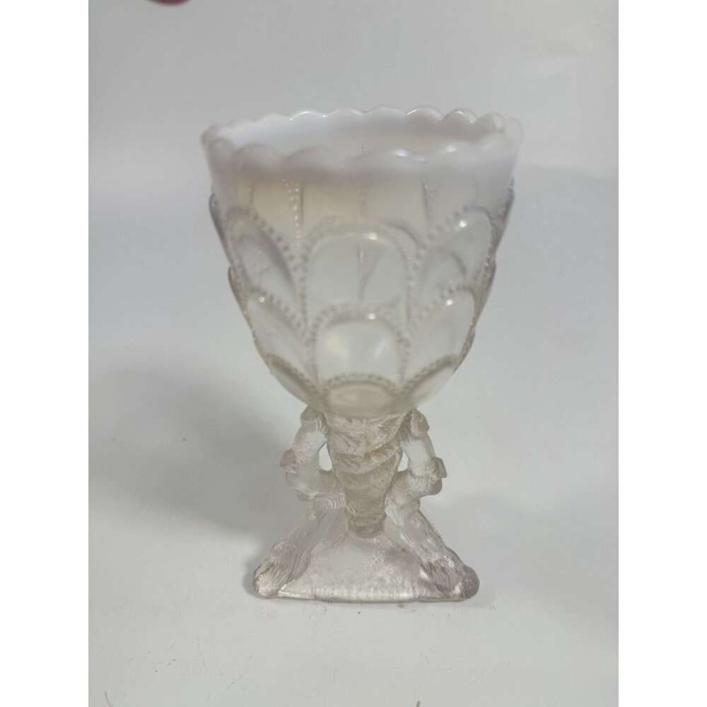 Footed Vase Glass Northwood Beads and Bark White Opalescent Vase Decorative Cup - Picture 12 of 16
